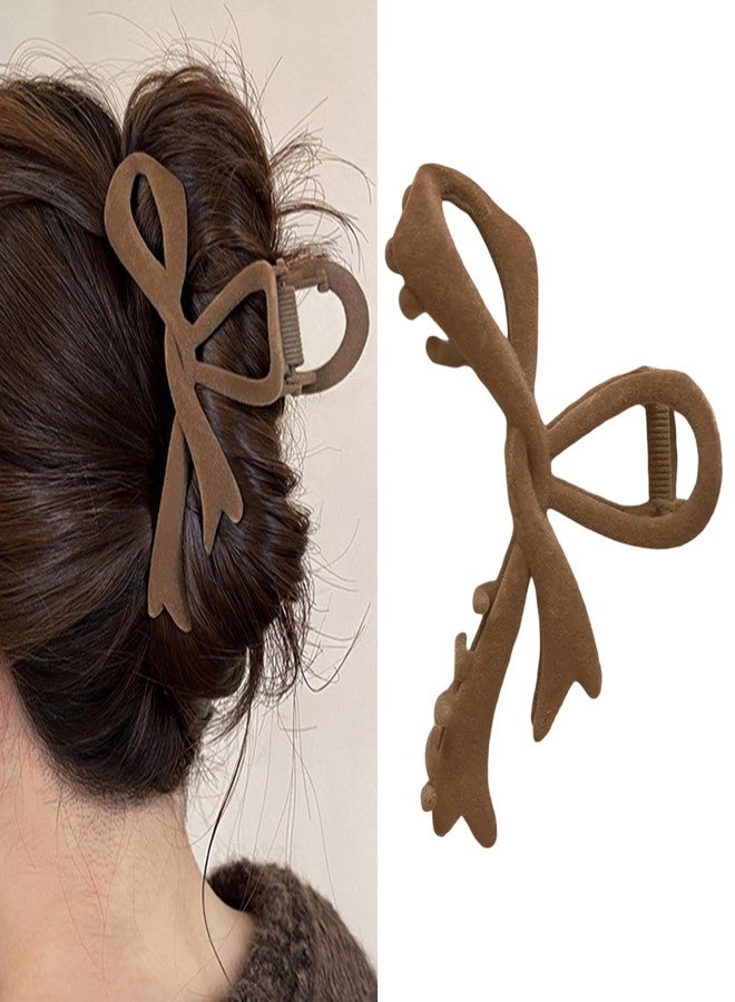 AIUPUOC Brown Hair Claw Clips for Women Winter Hair Clips Bow Hair Barrettes Brown Velvet Hair Pins French Hair Claw Clip for Thick Thin Curly Christmas Valentines Hair Accessories for Hair Styling 1Pcs - Image 1
